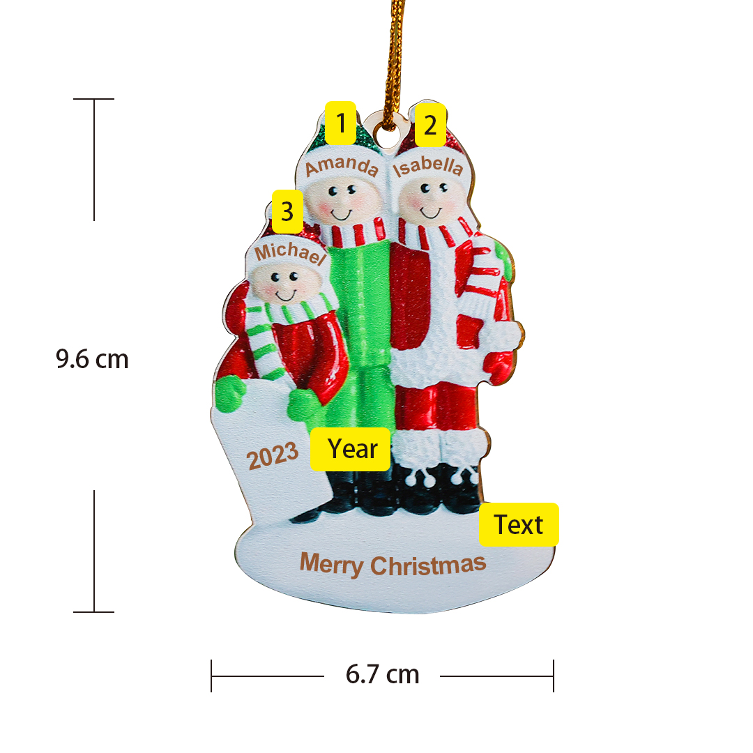 3 Names-Personalized Family Wooden Christmas Xmas Tree Decoration Ornament-Custom 3 Names And Text Hanging Ornament Gifts For Family