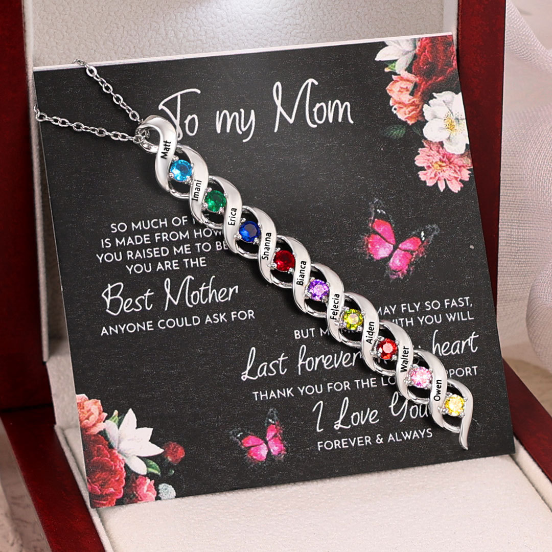 9 Names-Customized Necklace Cascading Pendant with 9 Birthstones Engraving 9 Names Gifts for Her