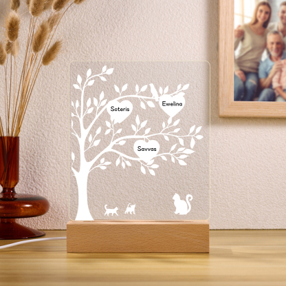 3 Names - Personalized Leaf Style Night Light With Custom Text LED Light Gift For Family