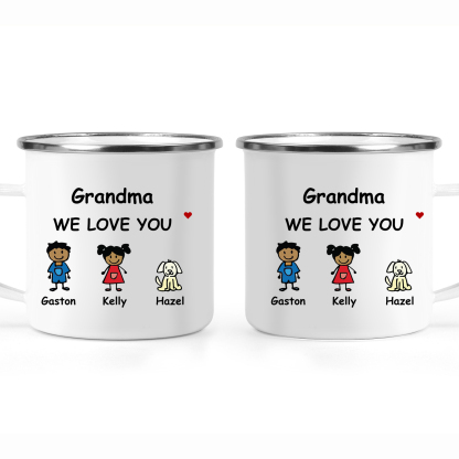 Personalized Enamel Cup Grandma We Love You Gift with Cartoon Characters Pets | Jessemade