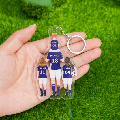 1-3 Names-Personalized Dad's Football Team Keychain Custom Names Gift For Dad