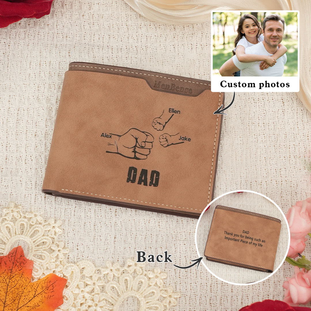 3 Names - Personalized Leather Men's Wallet Custom Photo Fist Fold Wal