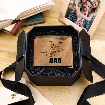 4 Names - Personalized Leather Men's Wallet Custom Photo Fist Fold Wal