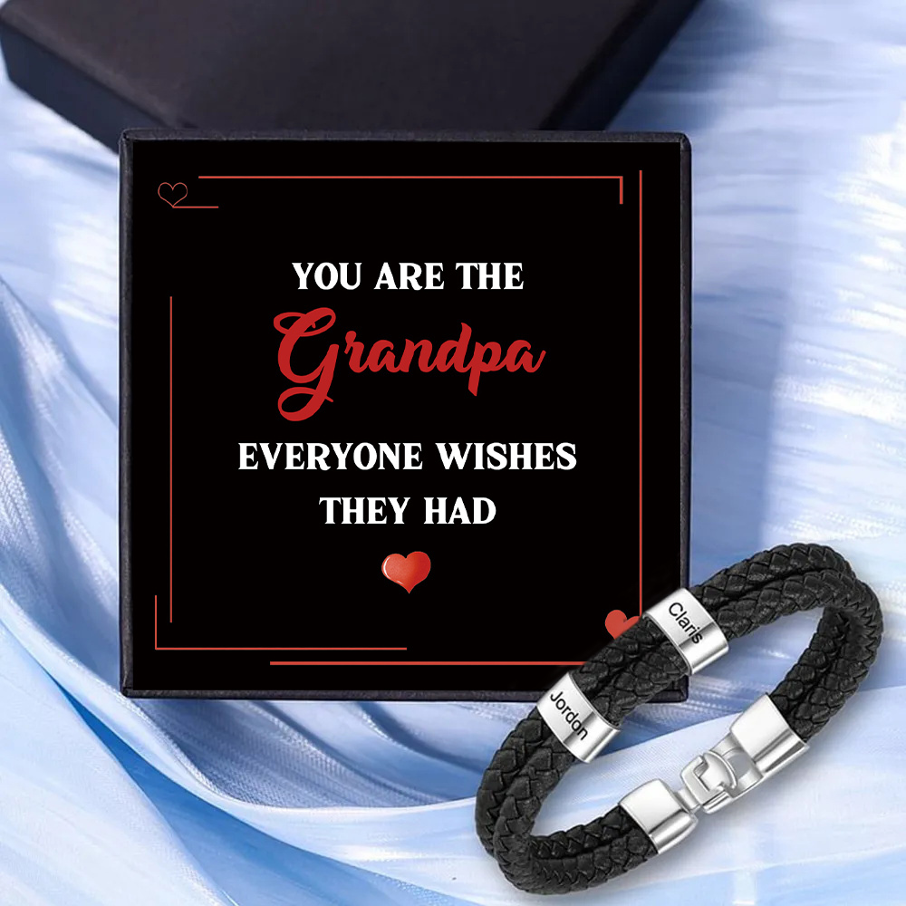 2 Names - Personalized Men's Bracelet Custom 2 Names Braided Leather Bracelet for Grandpa
