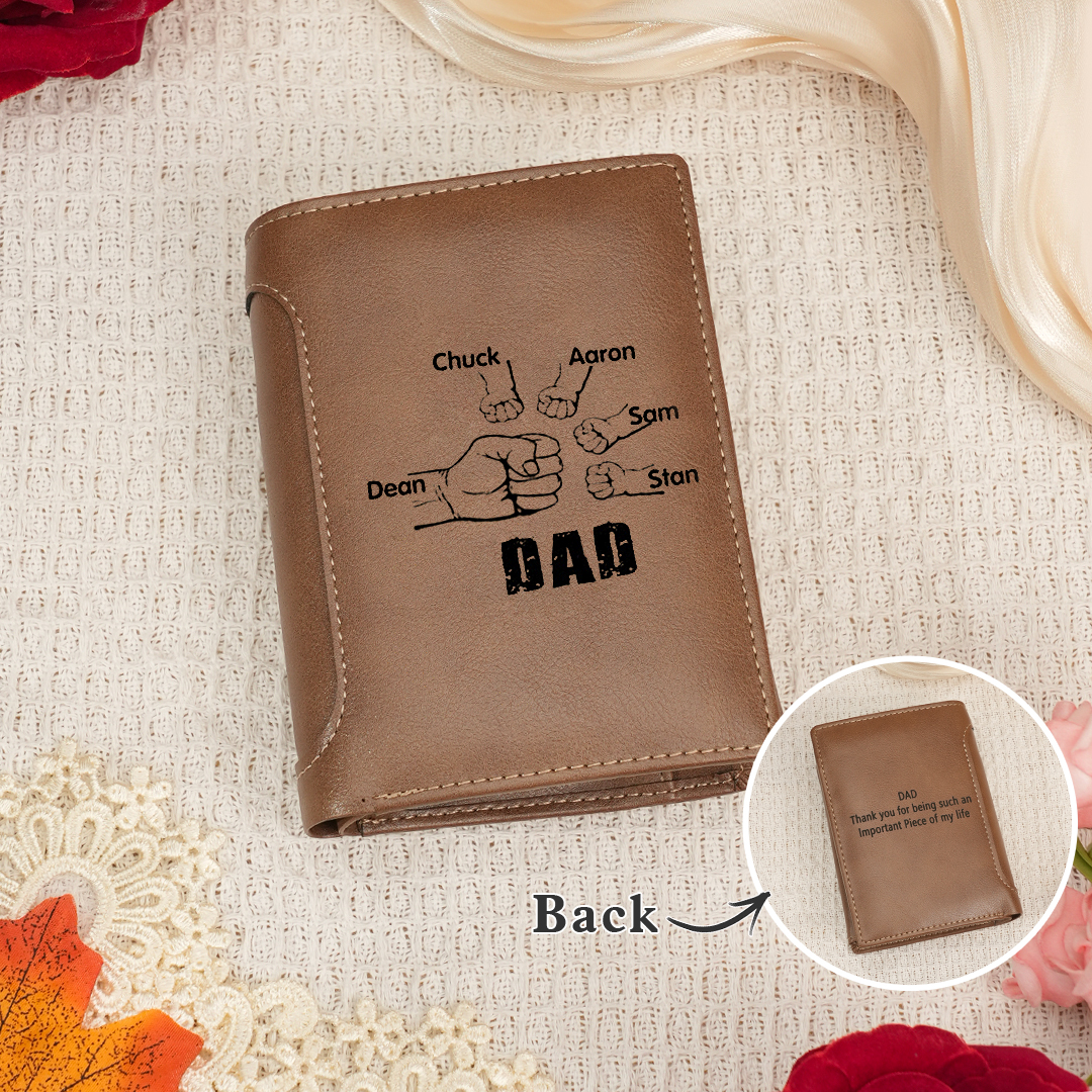 5 Names - Personalized Leather Men's Wallet Custom Text Wallet for Dad