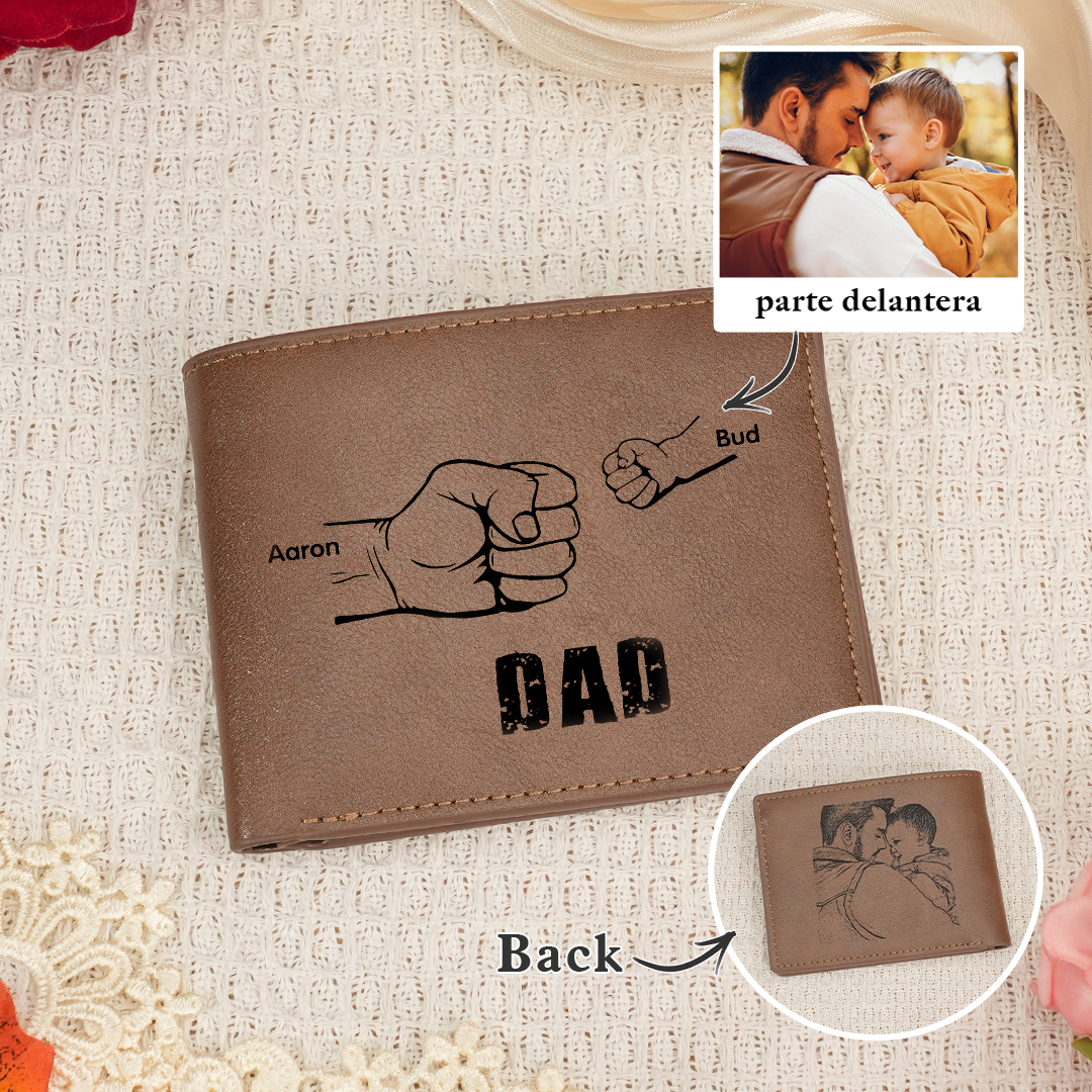 2 Names - Personalized Fist Style Leather Men's Wallet Custom Photo Wallet for Dad