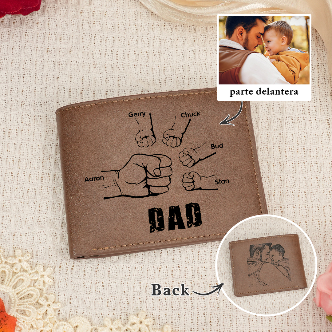 5 Names - Personalized Fist Style Leather Men's Wallet Custom Photo Wa
