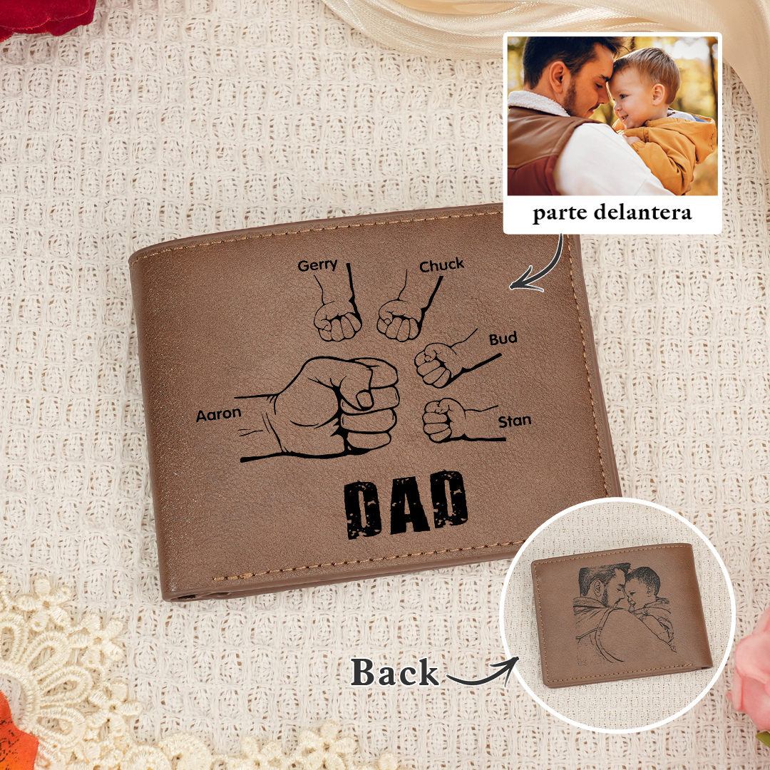 5 Names - Personalized Fist Style Leather Men's Wallet Custom Photo Wallet for Dad