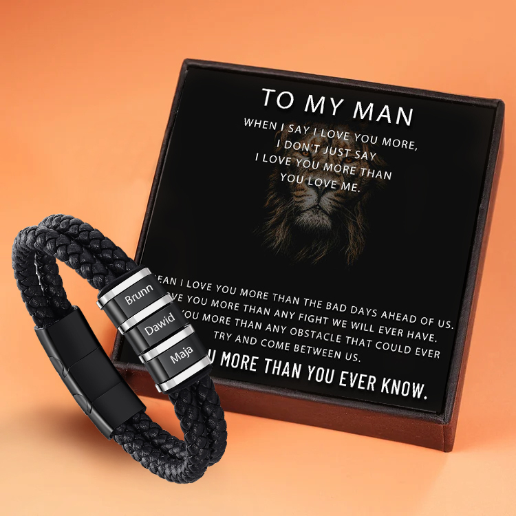3 Names-Personalized Bead Bracelet Custom Men's Bracelet With Gift Box Engraved Name Personalized Gift for Him