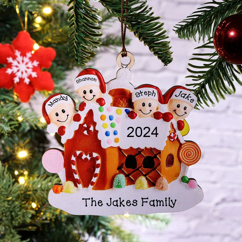 Cookie House Christmas Ornament Custom 6 Names Hanging Ornament Gifts For Family
