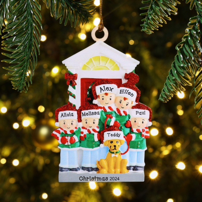 5 Names+Dog Name-Personalized Family Christmas Xmas Tree Decoration Hanging Wooden Ornament with Name-Family with Dog