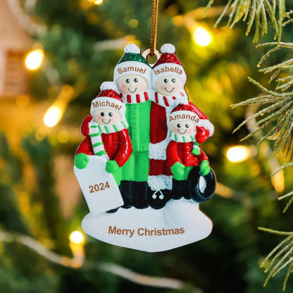 5 Names-Personalized Family Wooden Christmas Xmas Tree Decoration Ornament-Custom 5 Names And Text Hanging Ornament Gifts For Family