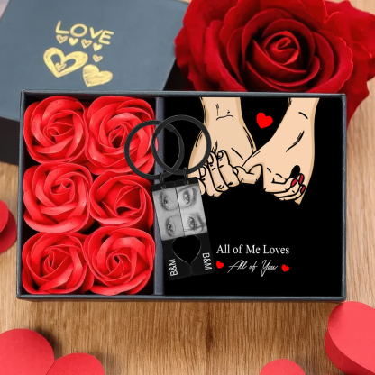 Personalized Eye Photo Heart Puzzle Keychain with 2 Photos and Initials Includes Gift Card and Luxury Gift Box for Couples Valentine's Day Gift Set