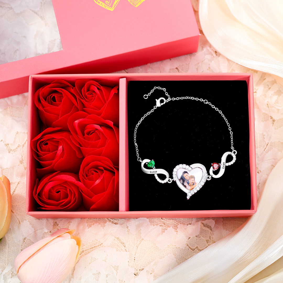 2 Birthstones & Names & Photo - Personalized Birthstone Beautiful Bracelet Gift for Mom