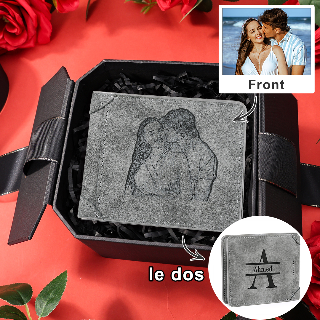 Personalised Men's Wallet with Custom Photo & Name & Letter PU Leather