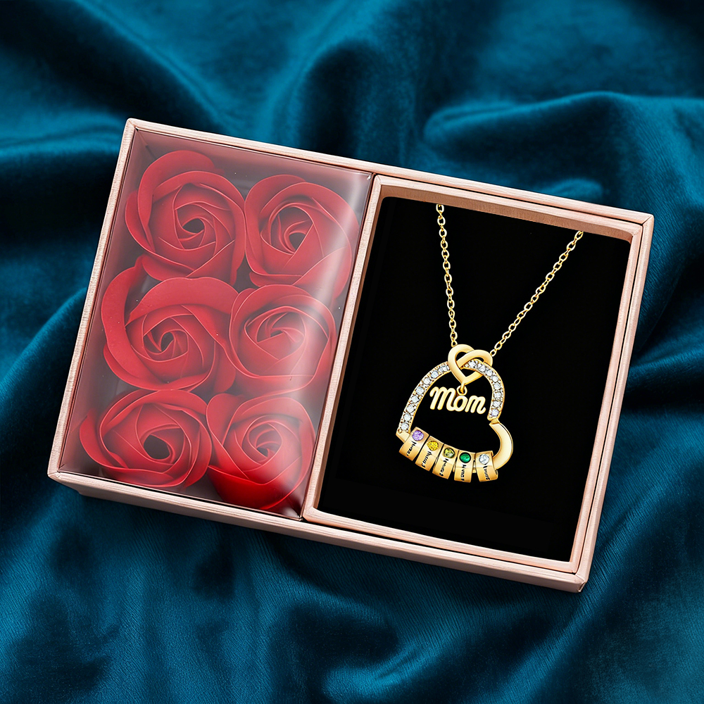 Personalized Heart Necklace for Mom with 1-5 Names and Birthstones – Custom Mother’s Day Pendant with Name, Title & Birthstone Gift for Mom or Grandma