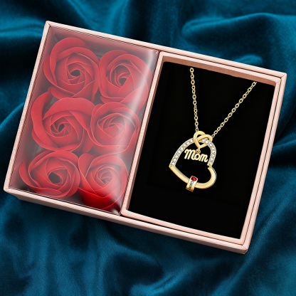 Personalized Heart Necklace for Mom with 1-5 Names and Birthstones – Custom Mother’s Day Pendant with Name, Title & Birthstone Gift for Mom or Grandma