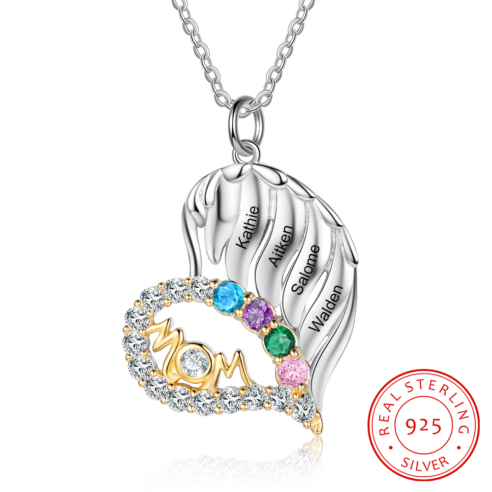 4 Names-Personalized Hearts Necklace Custom Birthstone Necklace Wonderful Gifts for Mom