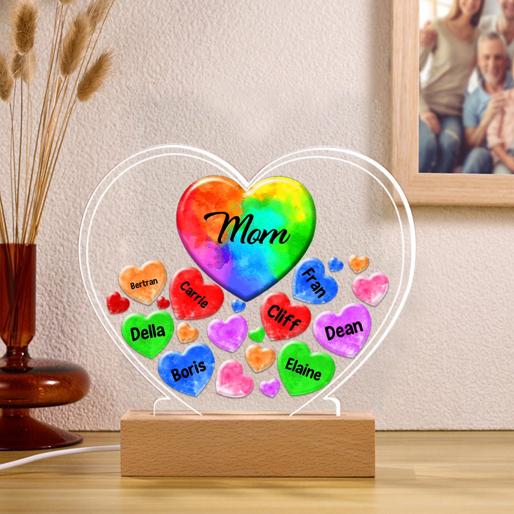 Personalized Customized 1-14 Names Colorful Love Style Home Night Light with Customized Text LED Light Family Gift for Mom