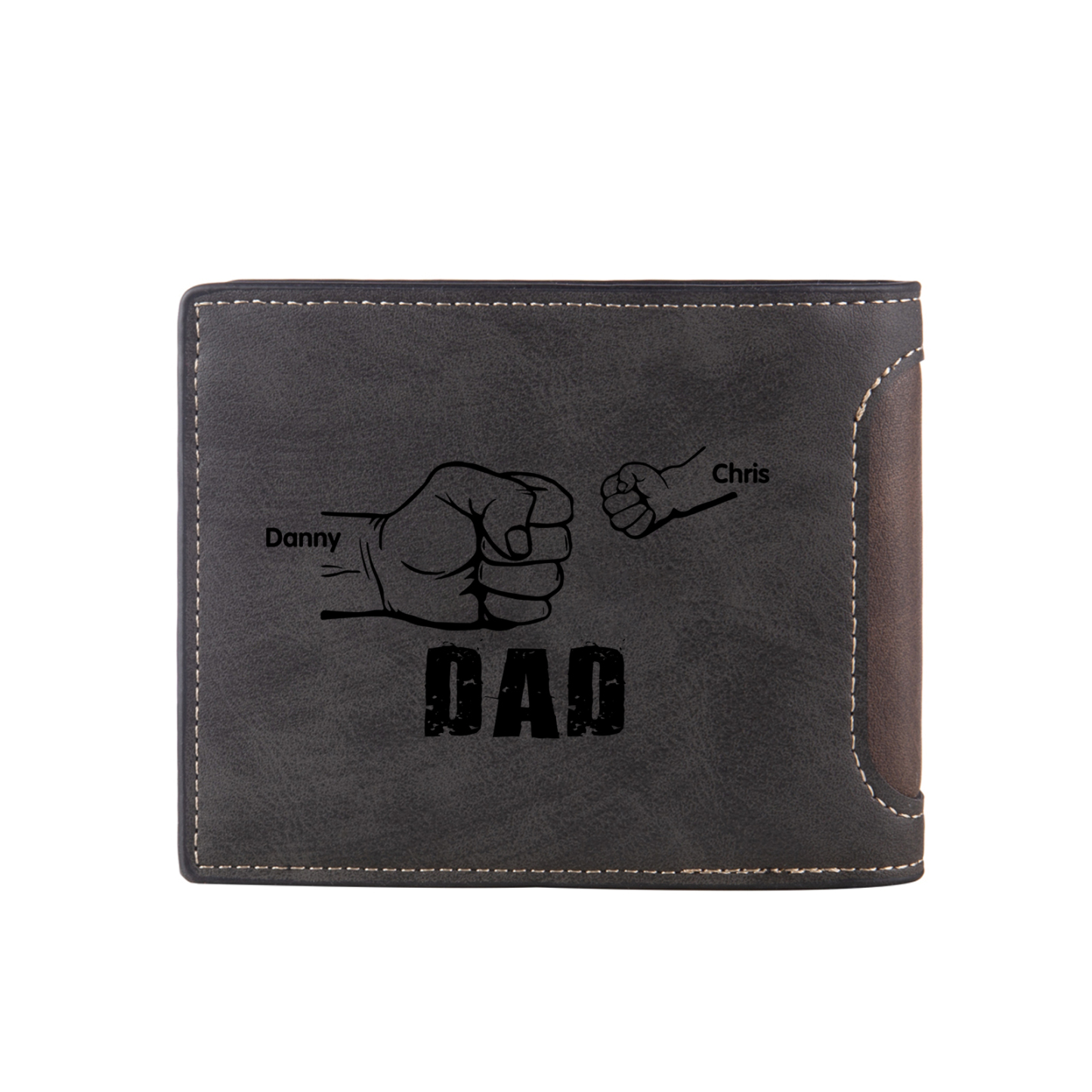 2 Names - Personalized Photo Custom Leather Men's Folding Wallet as a Father's Day Gift for Dad