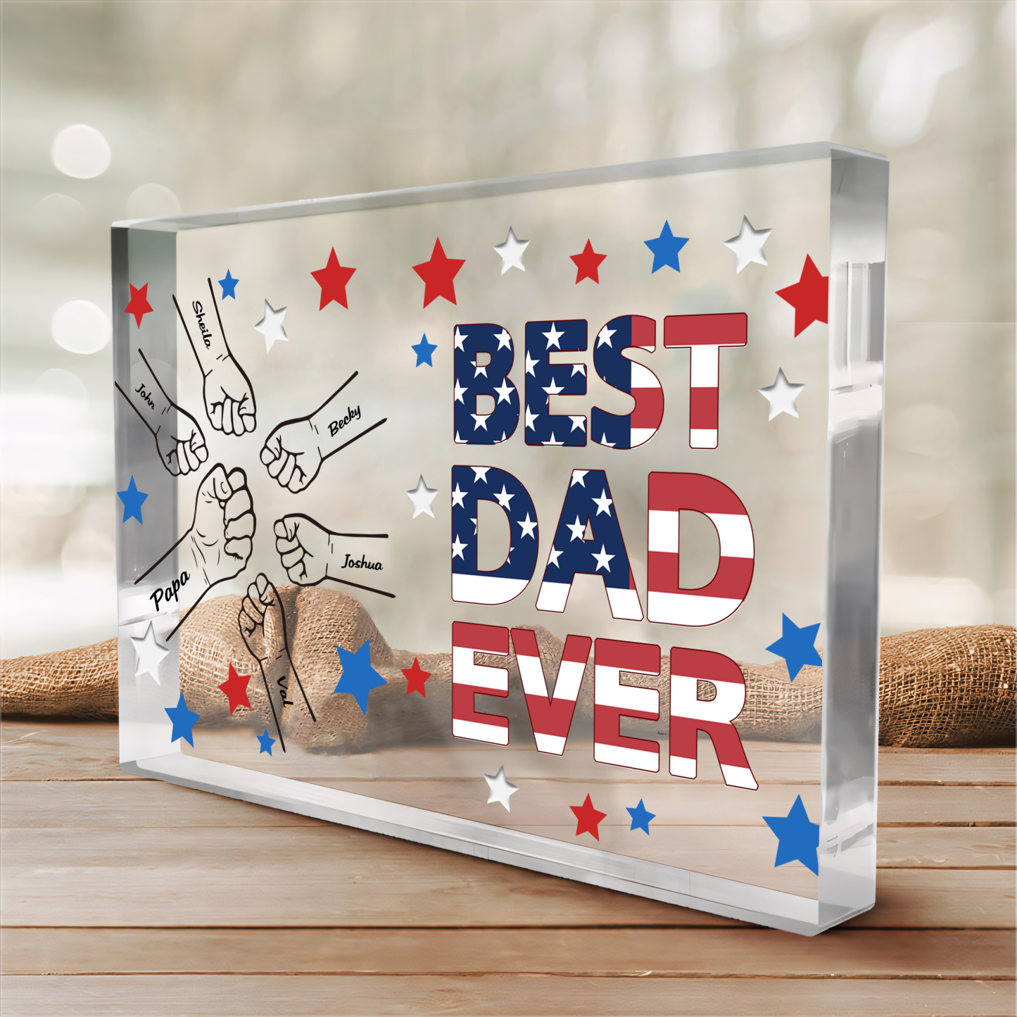 6 Names - Personalized Fist Family Acrylic Keepsake Customized Name Acrylic Home Decor Gift for Dad