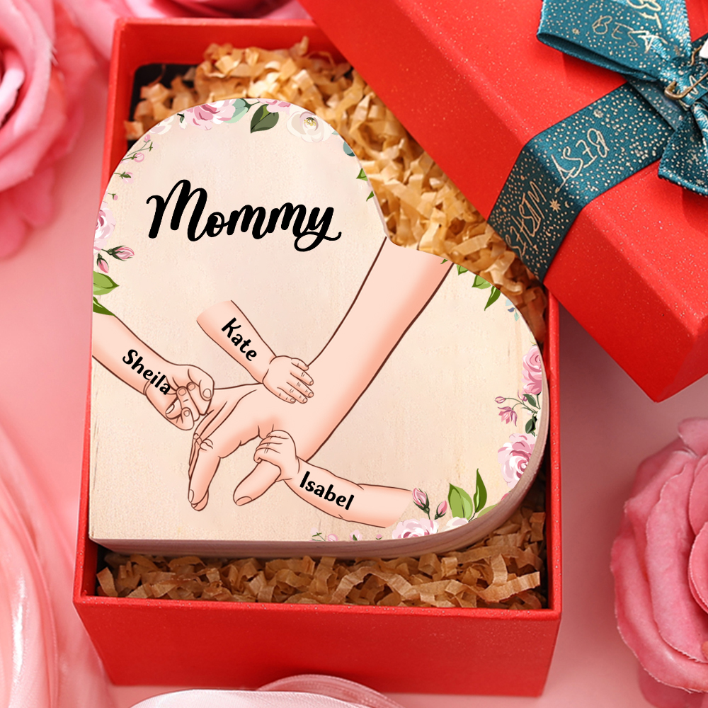 Personalized Handheld Heart-Shaped Candle Holder Set with Gift Box with Custom 1-6 Names Mother's Day Gift for Grandma