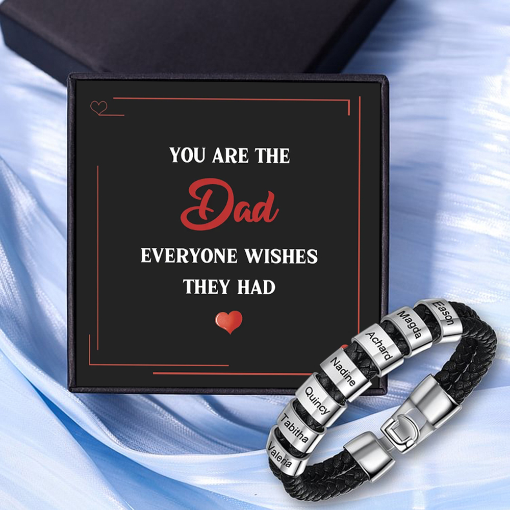 7 Names Personalized Braided Leather Bracelet Engraving Men's Bracelet Gift for Dad