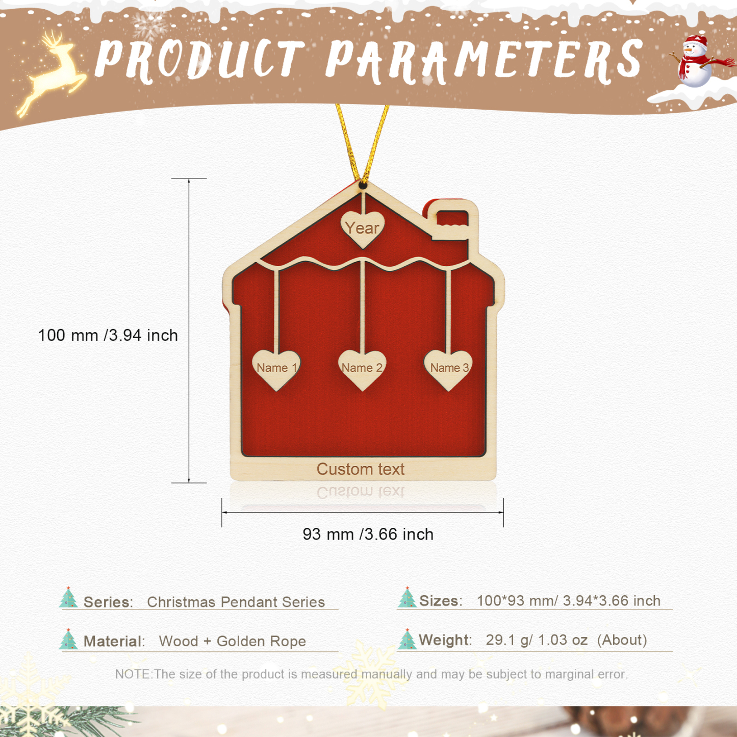 3 Names-Personalized Family Wooden Christmas Xmas Tree Decoration Ornament-Custom 3 Names And Year Hanging Ornament Gifts For Family