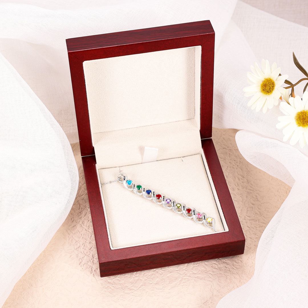 9 Names-Customized Necklace Cascading Pendant with 9 Birthstones Engraving 9 Names Gifts for Her