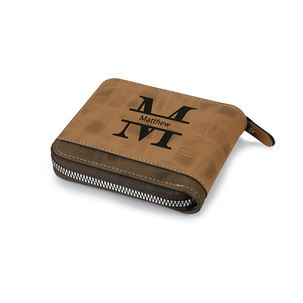 Photo Personalized Leather Zipper Men's Wallet Customized Name Letter Folding Wallet Three Colors Available with Gift Box for Dad