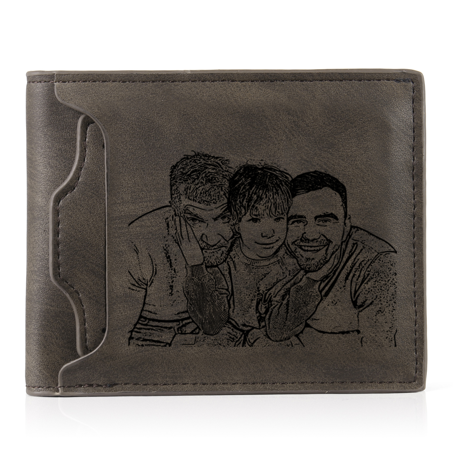 3 Names - Personalized Photo Custom Leather Men's Folding Wallet as a Father's Day Gift for Dad