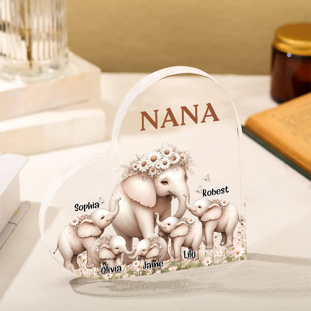 5 Names-Personalized Elephant Acrylic Heart Keepsake Custom Text Acrylic Plaque Ornaments Gifts for Mom