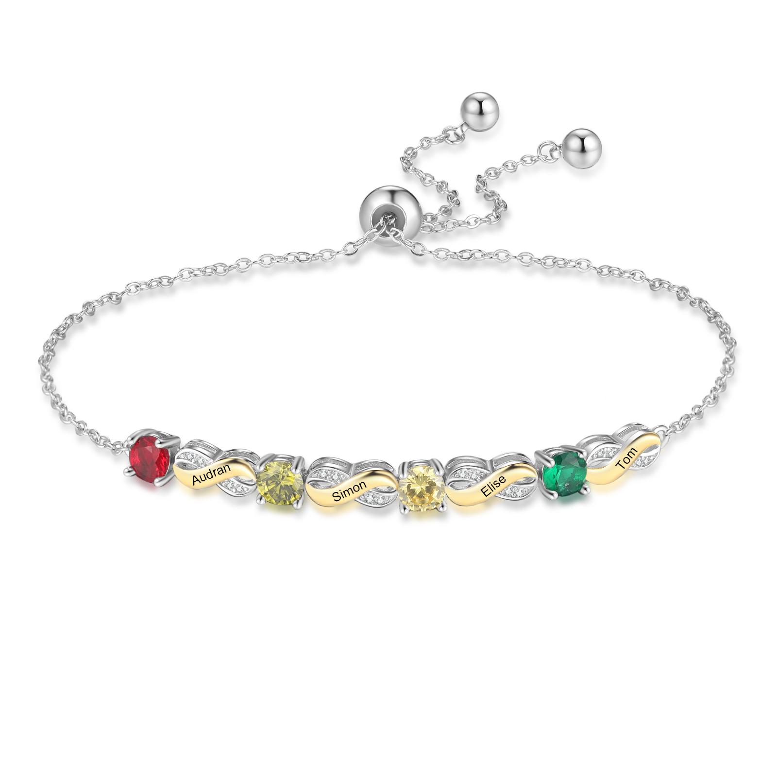 Mother & Family Bracelet with Birthstones Engrave 4 Names Infinity Bracelet Gifts for Her