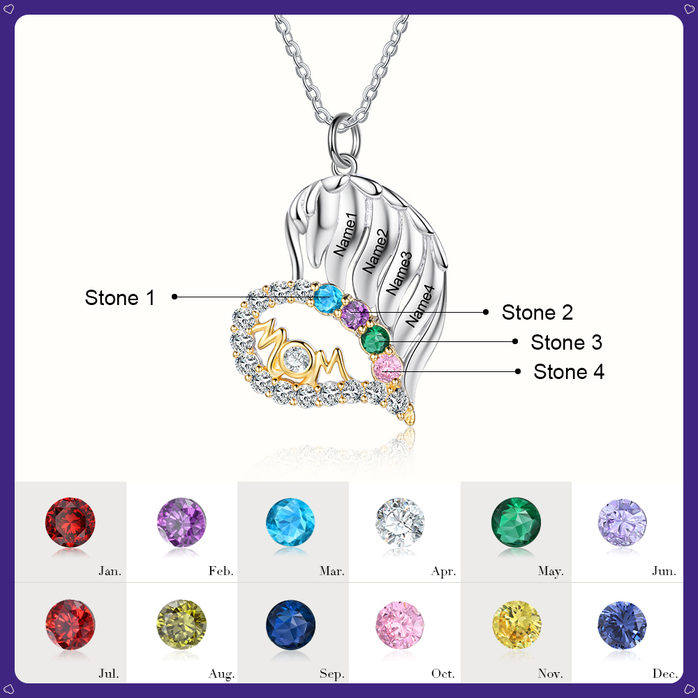 4 Names-Personalized Hearts Necklace Custom Birthstone Necklace Wonderful Gifts for Mom