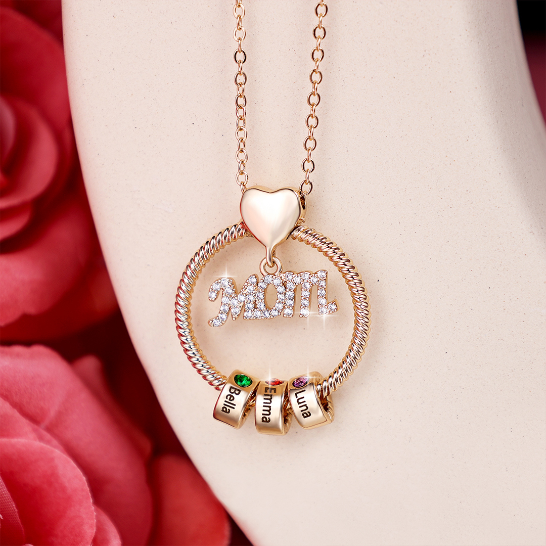 5 Names-Personalized Necklace With 5 Birthstones Engraved Names Gift For Mother