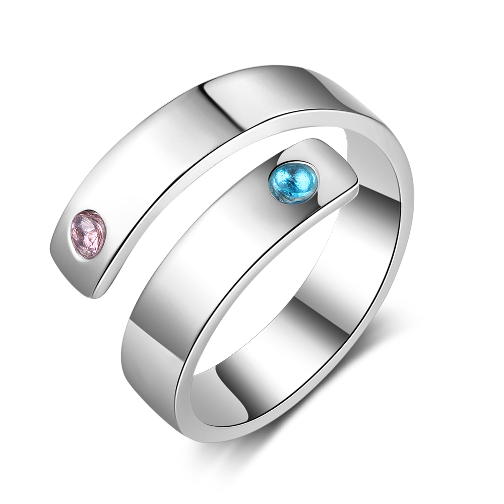 Personalized Ring With 2 Birthstones Engraved Names Ring Gift For Women