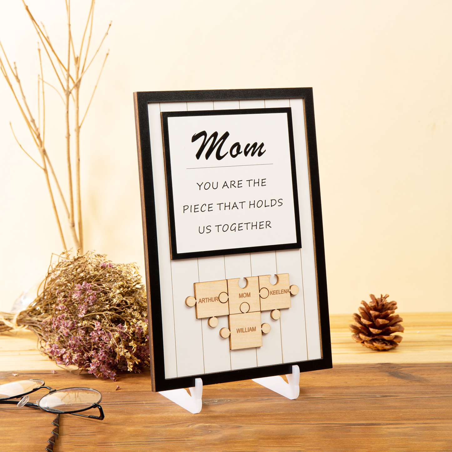 Mom Puzzle Sign Personalized 8 Names Wooden Sign Family Gifts-Mom You Are the Piece that Holds Us Together