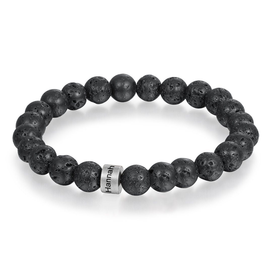 Black Lava Rock Beaded Bracelet Men Bracelet Personalized with Name Gift For Him