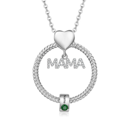 1 Name-Personalized Mama Circle Necklace With 1 Birthstone Pendant Engraved Names Gift For Mama