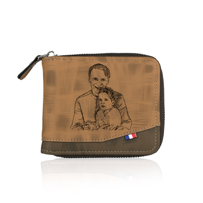 6 Names - Personalized Photo Custom Leather Men's Zipper Wallet as a Father's Day Gift for Dad