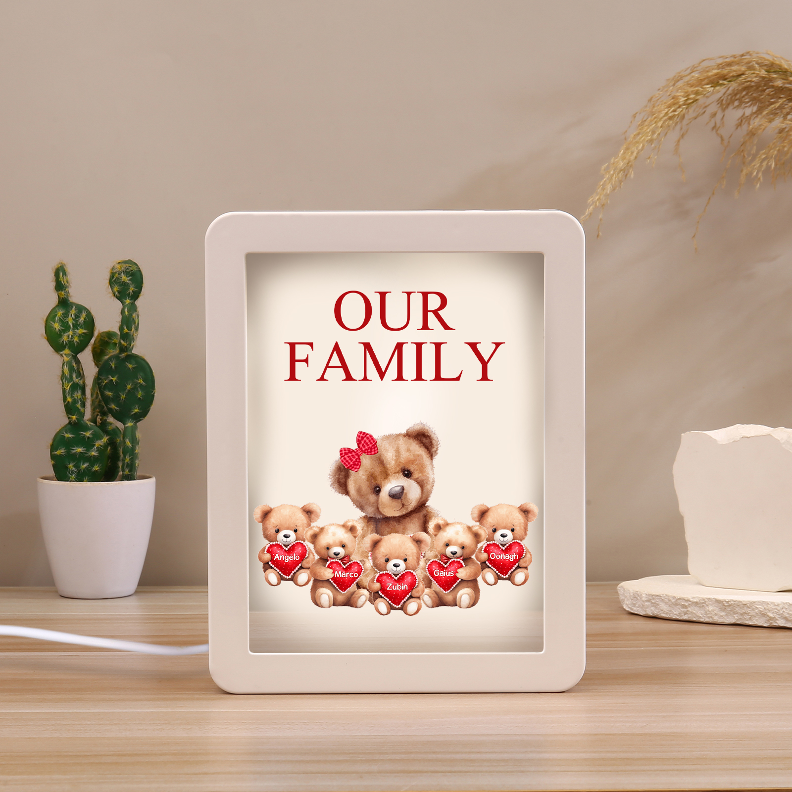 5 Names - Personalized Mom Home Bear Style Custom Text LED Night Light Gift for Mum