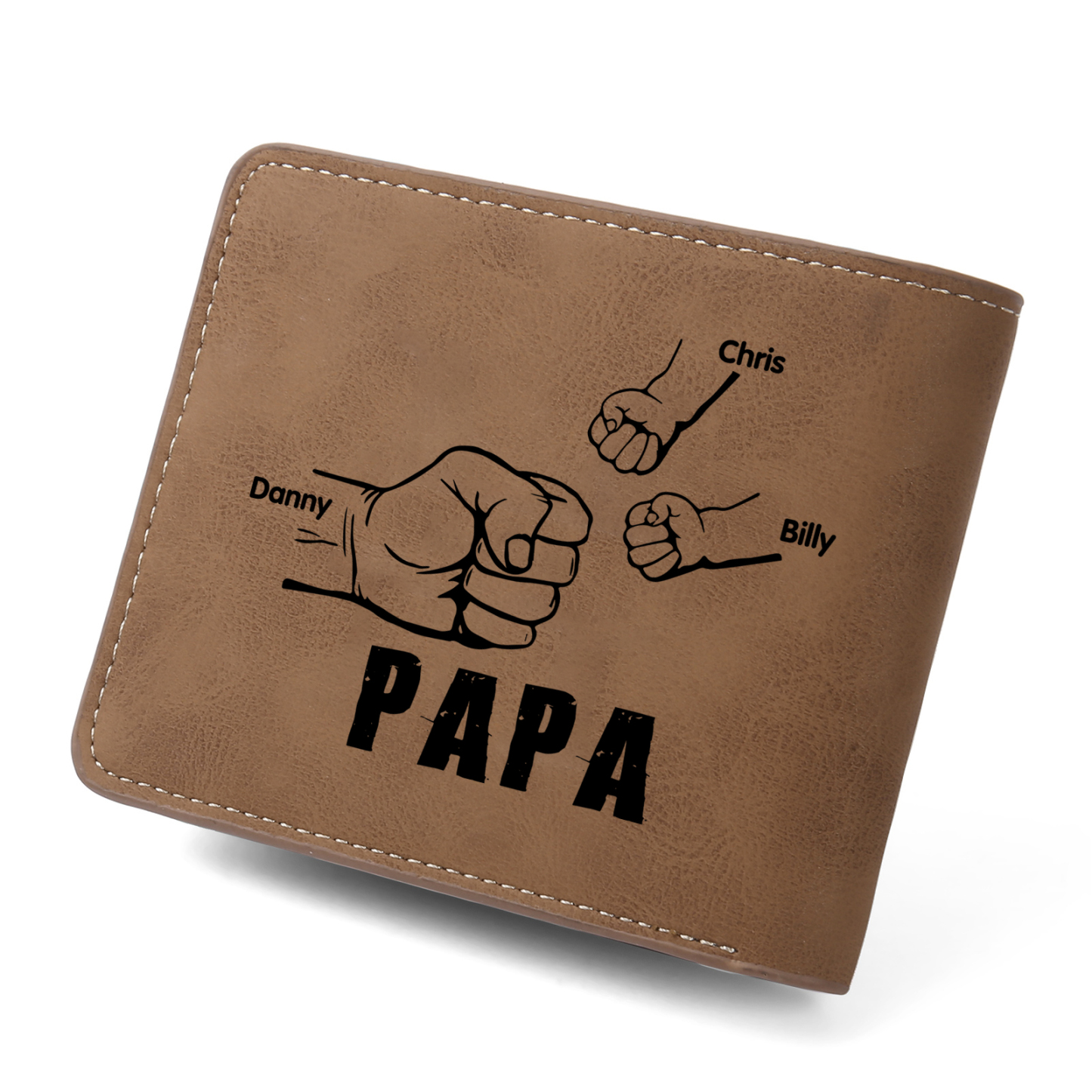 3-Names Personalized Leather Men's wallet With Card Slot Engraved With Name And Photo For Papa As a Father's Day Unique Gift