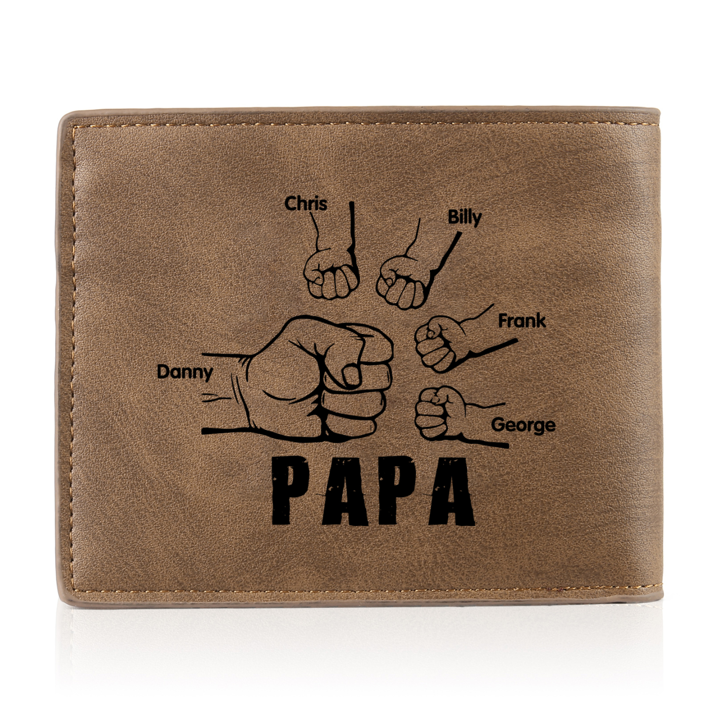 5-Names Personalized Leather Men's wallet With Card Slot Engraved With Name And Photo For Papa As a Father's Day Unique Gift