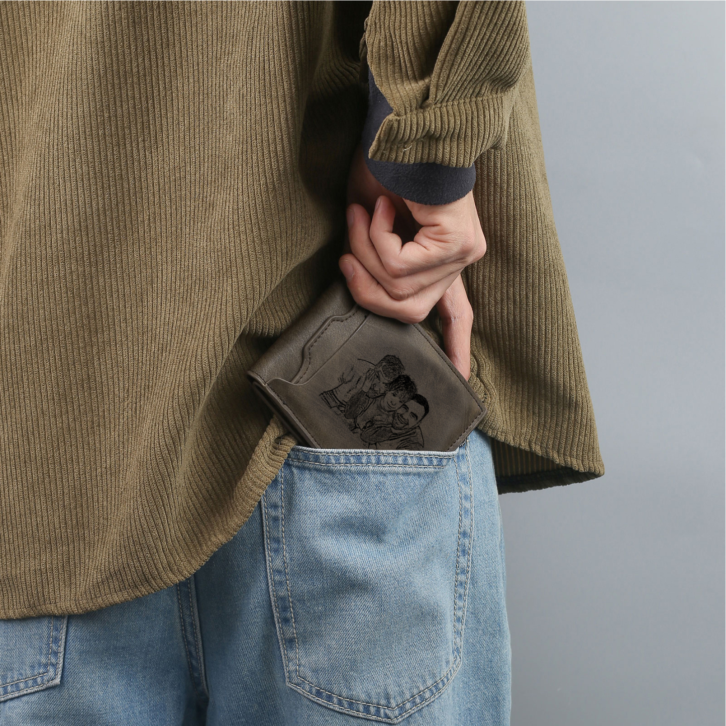 3 Names - Personalized Photo Custom Leather Men's Folding Wallet as a Father's Day Gift for Dad