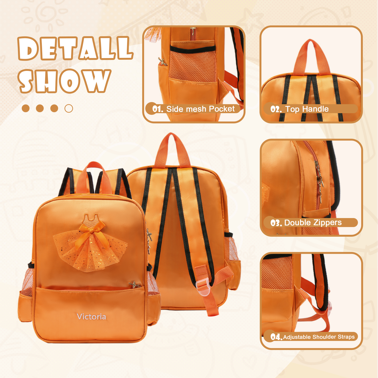 Personalized Name Band Princess Dress Accessories Satin Children Backpack Back To School Gift