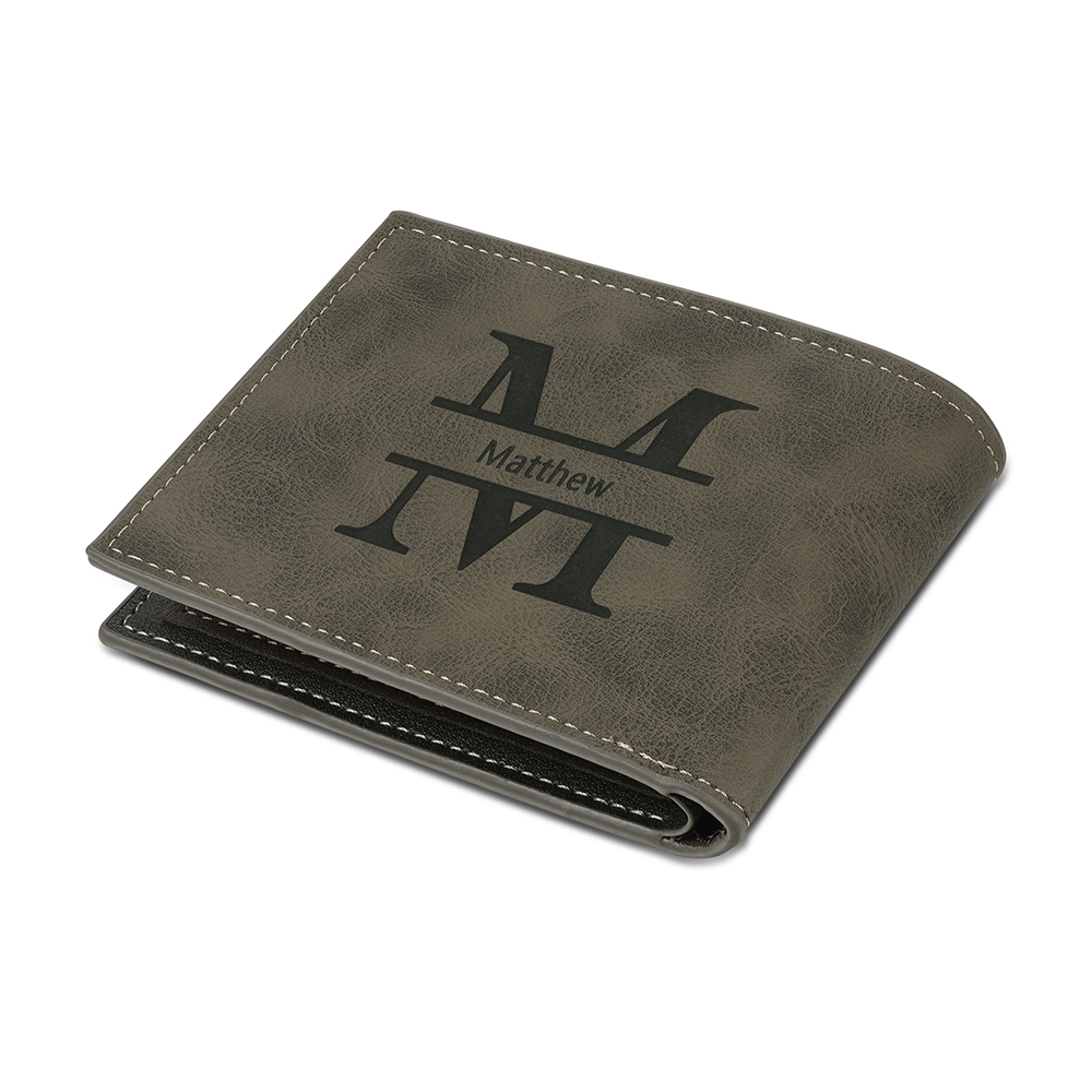 Photo Personalized Leather Men's Wallet Customized Name Letter Folding Wallet Two Colors Available with Gift Box for Dad