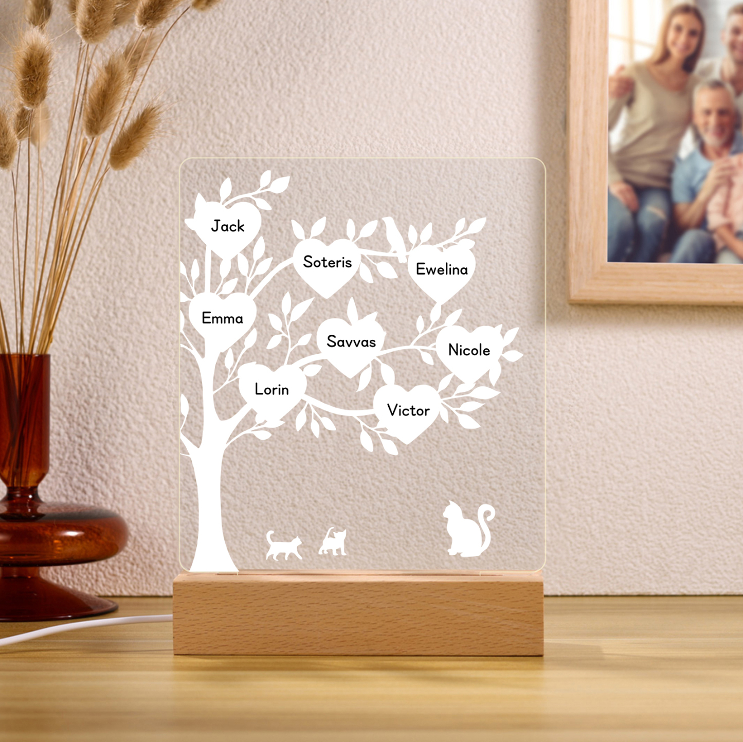 8 Names - Personalized Leaf Style Night Light With Custom Text LED Light Gift For Family