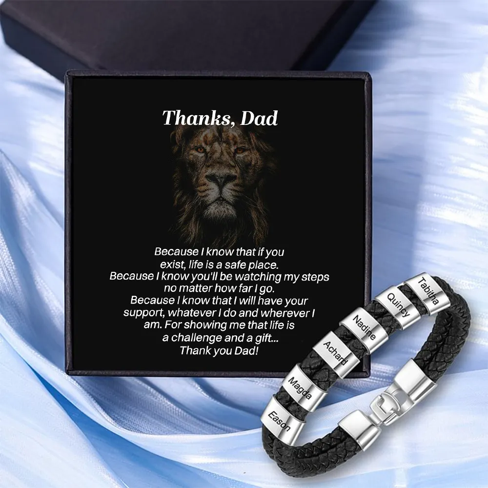 1-8 Names Personalized Braided Leather Bracelet Engraving Men's Bracelet Gift for Dad