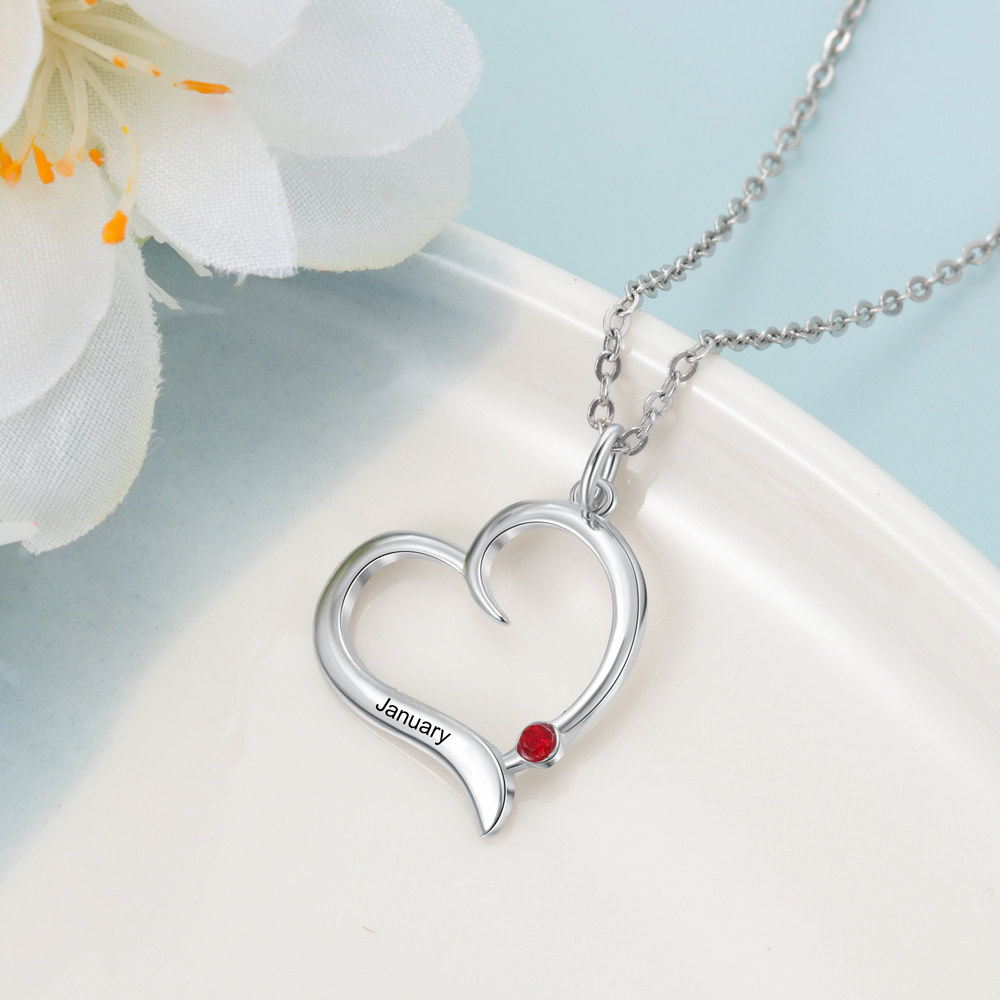 1 Name-Personalized Special Heart Necklace with Birthstone and Name for Her