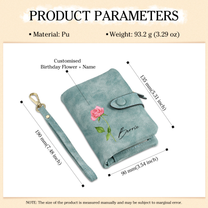 Green Color Personalized Birthday Flower Leather Wallet Engraving Name Wallet Gifts for Women